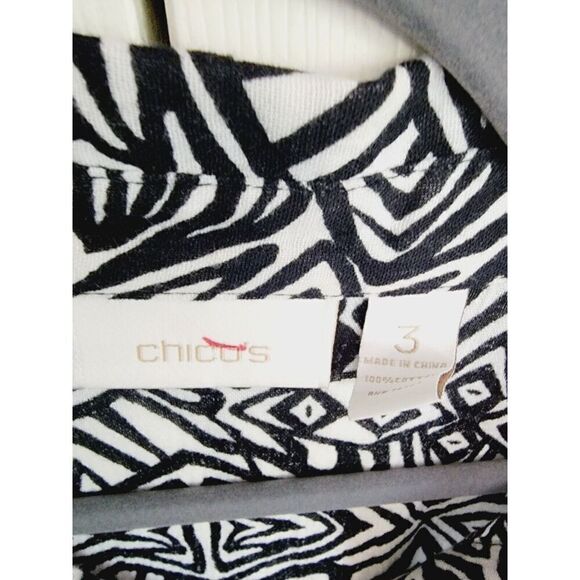 Chico's 3 Black White Geo Top Shirt Blouse Button Up Cotton LS Size XL - Picture 5 of 6